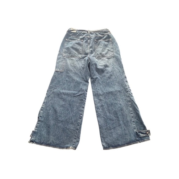 Free People CRVY Outlaw Wide Leg Jeans Mid Rise Denim Cargo Style Blue Sz Large - Picture 11 of 13